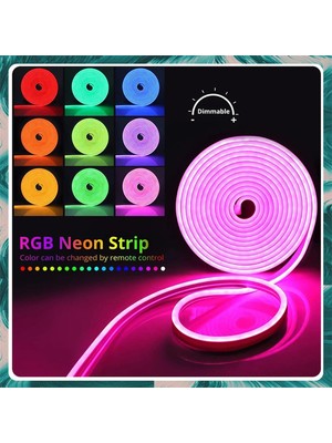 Ledarmy Neon LED Şerit 5metre Mor LED Zincir Bandı Hortum Esnek Dekoratif Aydınlatma Işık 12V 10W