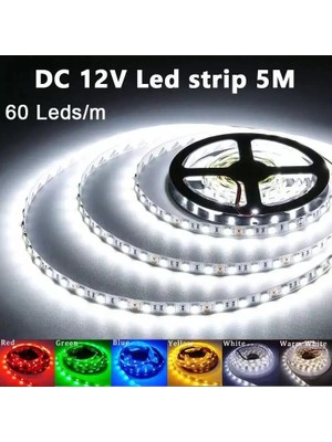 Ledarmy 5metre LED Şerit 5050 DC12V 6500K Soğuk Beyaz (60LED/M) IP65 Işık Aydınlatma Lambası Hortum Kendinden Yapışkanlı