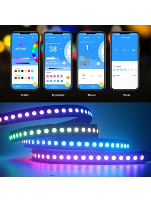 Ledarmy LED Şerit 3m 5V WS2812B 18 Ledm IP20, Bluetooth (App+Uzaktan Kumanda) LED Kontröl Kutusu ve Adaptör