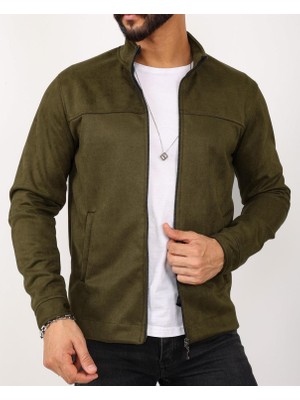 Erkek Slim Fit Haki Süet Fermuarlı CEKET-6953