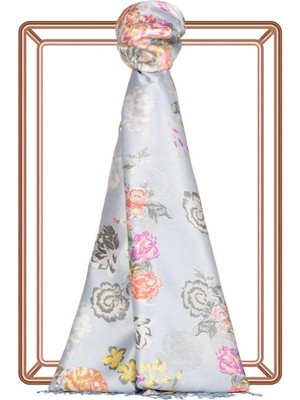 Ipekevi Desenli Ipek Şal - Yalı Bahçesi Desenli - Bebe Mavisi