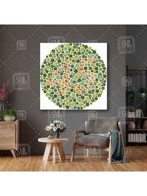 SML Tablo Göz Doktoru Muayenesi Optisyen Renk Körlüğü Testi Yeşil Mavi Turuncu Kare Kanvas Tablo