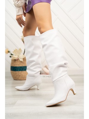 Alinn Butikk SYT-2001 Beyaz Körüklü Ince Topuklu Günlük Bayan Çizme