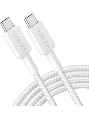 Anker 322 PowerLine USB-C to USB-C Örgülü Kablo 3ft/0.9m 60W - USB-IF - Beyaz - A81F5 (Anker Türkiye Garantili)