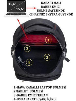 Terzi Bey Gri Sportif Darbe Emici Su Geçirmez 14-16 Inç Laptop Sırt Çantası