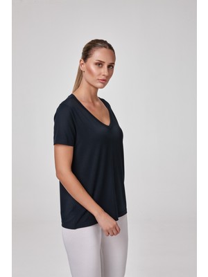 Relactive Kadın Kısa Kollu Derin V Yaka T-Shirt Bluz