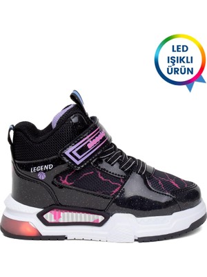 Ayakkabı Fuarı Elit ASCNK042 Patik Kız Çocuk Hi Sneaker Siyah - Lila