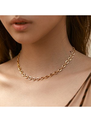 Cktjewelry 18K Gerçek Altın Kaplama Copperplain Zincir Minimalist Tarzı Klavikula Zincir Aşk O Zincir Metal Daire Dokusu Kolye (Yurt Dışından)