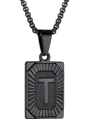 Cktjewelry Laatikui Collar Con Colgante Inicial Con Etiqueta De Perro Negra, Letra T, Caja De Acero Inoxidable, Cadena Con Nombre Para Hijo, Papá, Marido (Yurt Dışından)