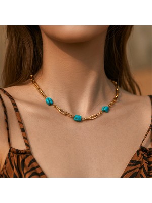 Cktjewelry Turkuaz Serisi Kolye Bilezik Boncuk Niş Klavikula Zincir Kaplama 18K Gerçek Altın Zincir Renk Koruma Kolye (Yurt Dışından)