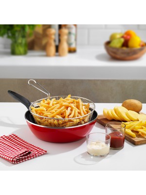 Schafer Komfort Derin Kızartma Tavası 2 Parça-Kırmızı