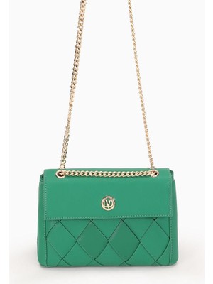 Lêvi D'or Çimen Yeşili Baklava Desen Zincirli Omuz Çantası