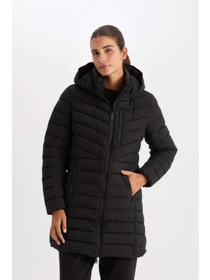 DeFacto DeFactoFit Şişme Mont Parka Su İtici Rüzgar Geçirmez Kapüşonlu Fermuarlı Cepli Uzun Hafif C6035AX24WN