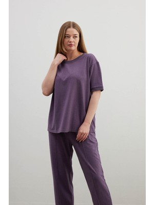 Kadın Plus Size Pamuklu Kısa Kollu Pijama Üstü