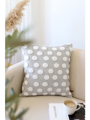 Hamur Bohem Dekoratif Kırlent Kılıfı Gri 55x55 cm Gizli Fermuar ve Çift Yönlü Desen