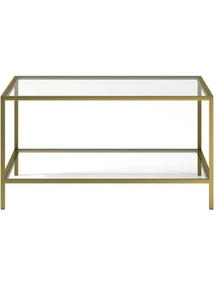 Tino Furniture Oslo Gold 2 Raflı Metal Kare Orta Sehpa Şeffaf Camlı