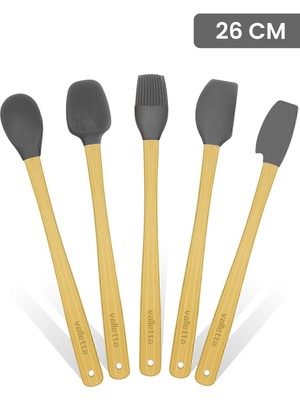 Valletta Indigo 5'li Gri Bambu Silikon Spatula Seti Uzun 26 Cm