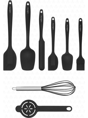Valletta Drongo Isıya Dayanıklı Yanmaz Yapışmaz Silikon Spatula Seti 8 Parça Siyah