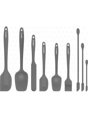 Valletta Drongo Kavanoz Sıyırıcılı Silikon Spatula Seti 9 Parça Gri