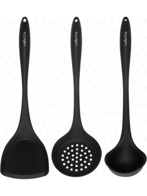 Valletta Navas Isıya Dayanıklı Yanmaz Yapışmaz 3 Parça Silikon Servis Pişirme Seti Siyah