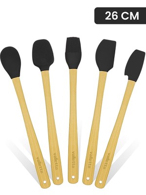 Valletta Indigo 5 Li Siyah Bambu Silikon Spatula Seti Uzun 26 cm