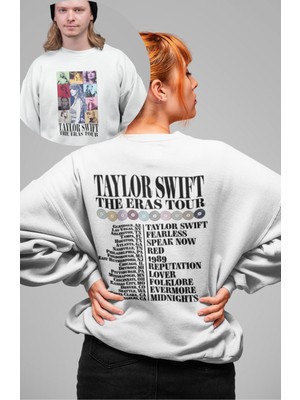 Fuddy Moda Taylor Swift Eras Tour Sırt Baskılı Kapüşonsuz Sweatshirt, Unisex Oversize Taylor Swift Sweatshirt