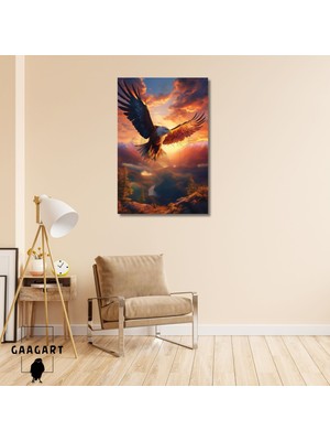 Gaagart Tekli Dikey Kanvas Duvar Tablosu Gün Batımı ve Uçan Kartal