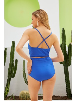 Bikini Üstü Saks Büzgülü