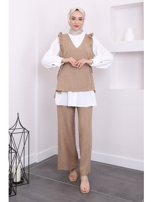 Vizon Süveter Gömlek Pantolon Üçlü Takım