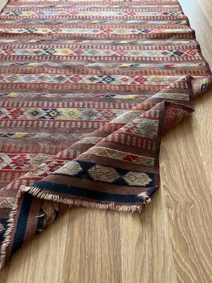 Kilim 82x170 Cm Kırmızı Renkli El Dokuma Türk Antik Kilimi Yıkanabilir Etnik Yolluk