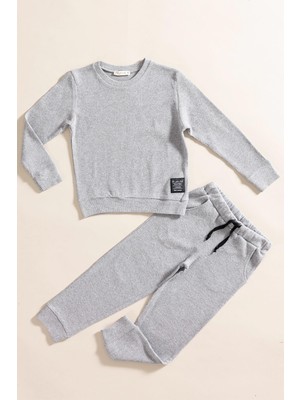 For You Kids 2'li Pamuk Waffle Sweat Jogger Koyu Gri Alt Üst Takım