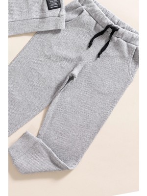 For You Kids 2'li Pamuk Waffle Sweat Jogger Koyu Gri Alt Üst Takım