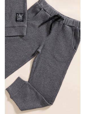 For You Kids 2'li Pamuk Waffle Sweat Jogger Antrasit Alt Üst Takım