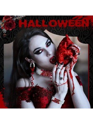 Lovisa Accessories Halloween Cadılar Bayramı Vampir Kolye, Kanlı Kolye, 4 Sıra Inci Kolye