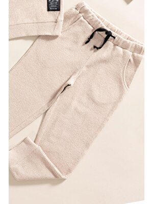 For You Kids 2'li Pamuk Waffle Sweat Jogger Taş Alt Üst Takım