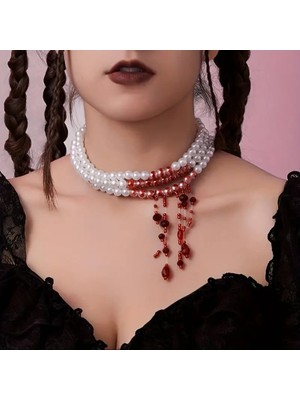 Lovisa Accessories Gotik Kolye, Vampir Kanlı Inci Kolye 3 Sıra