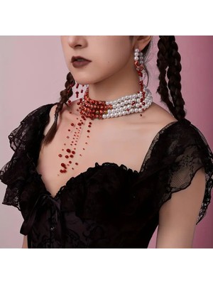 Lovisa Accessories Gotik Kolye, Vampir Kanlı Inci Kolye 4 Sıra