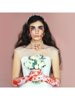 Lovisa Accessories Halloween Cadılar Bayramı Kanlı Kolye, Vampir 2 Sıra Inci Kolye