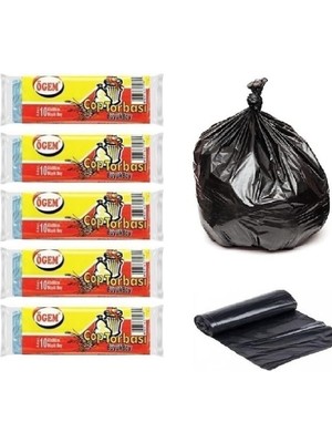 Ögem Büyük Boy Çöp Poşeti 65x80 Cm 50 Lt 10'lu Rulo 5 Paket Siyah