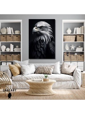 Gaagart Tekli Dikey Kanvas Duvar Tablosu Siyah Beyaz Kara Kartal