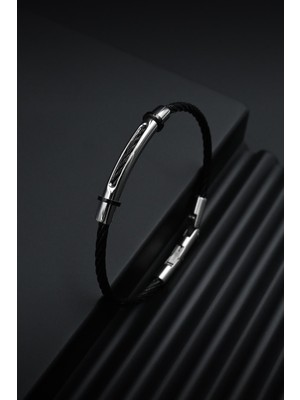 Frnch 316L Çelik Italyan Model Siyah-Gümüş Renk Erkek Bileklik FRJ12262-3262-B2A