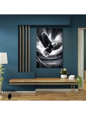 Gaagart Tekli Dikey Kanvas Duvar Tablosu Stadyumun Üzeride Uçan Kara Kartal
