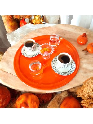 Ece Ev Modası Metal Sunum Tepsisi, Kahve Tepsisi, Çay Tepsisi, 26 cm Yuvarlak Tepsi