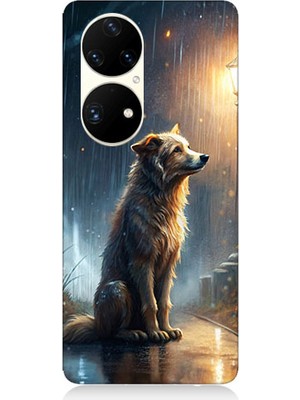 Teknomeg Huawei P50 Pro Uyumlu Yağmurlu Sokak  Desenli Silikon Kılıf