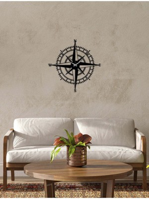 Artroya Pusula Duvar Saati -Ev Dekorasyon - 60 X 60 - Cm - Siyah - Clock-070