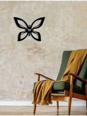 Artroya Butterfly Metal Duvar Saati -Ev Dekorasyon - 35 X 45 - Cm - Siyah - Clock-235