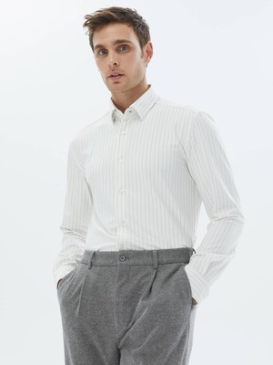 Kip Beyaz Çizgili Regular Fit Casual Gömlek