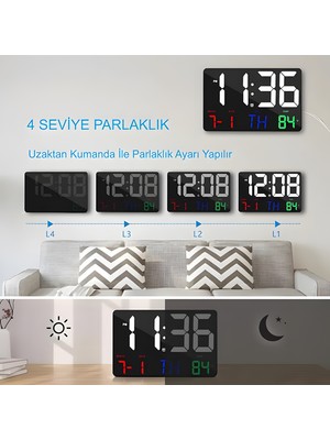 Anaway Dijital Duvar Saati Renkli Uzaktan Kumandalı Hd LED Ekran