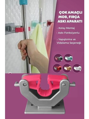 Paspas Süpürge Fırça ve Mop Askısı Sap Tutucu Mutfak ve Banyo Askısı (Üçlü)