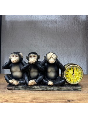 Tunç Hediyelik 3 Maymun Saatli Biblo Dekoratif Hediyelik Eşya